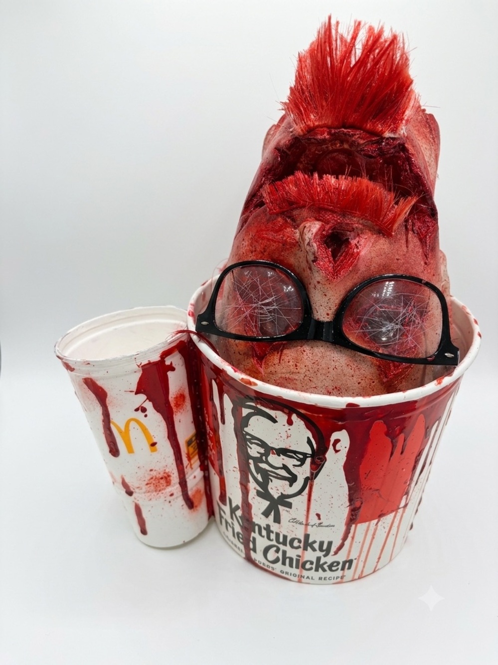 Red Horror Party Prop Bucket and Zombie Head - Horror Props - Cosplay -Halloween